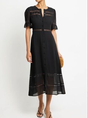 NWOT O.P.T. Adina Lace-Trim Button-Front Midi Dress Size 6